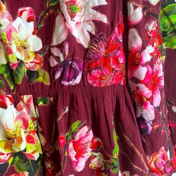 ROCOCO SAND Claret Silk Floral Patch Embroidered Dress Wedding Guest - Picture 10 of 14